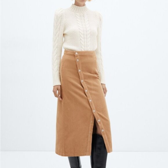 Mango Tan Buttoned Corduroy Midi Skirt - Picture 1 of 10